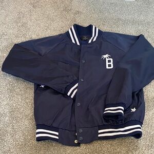 Barney’s New York Navy Blue Varsity Jacket with Palm Tree Logo